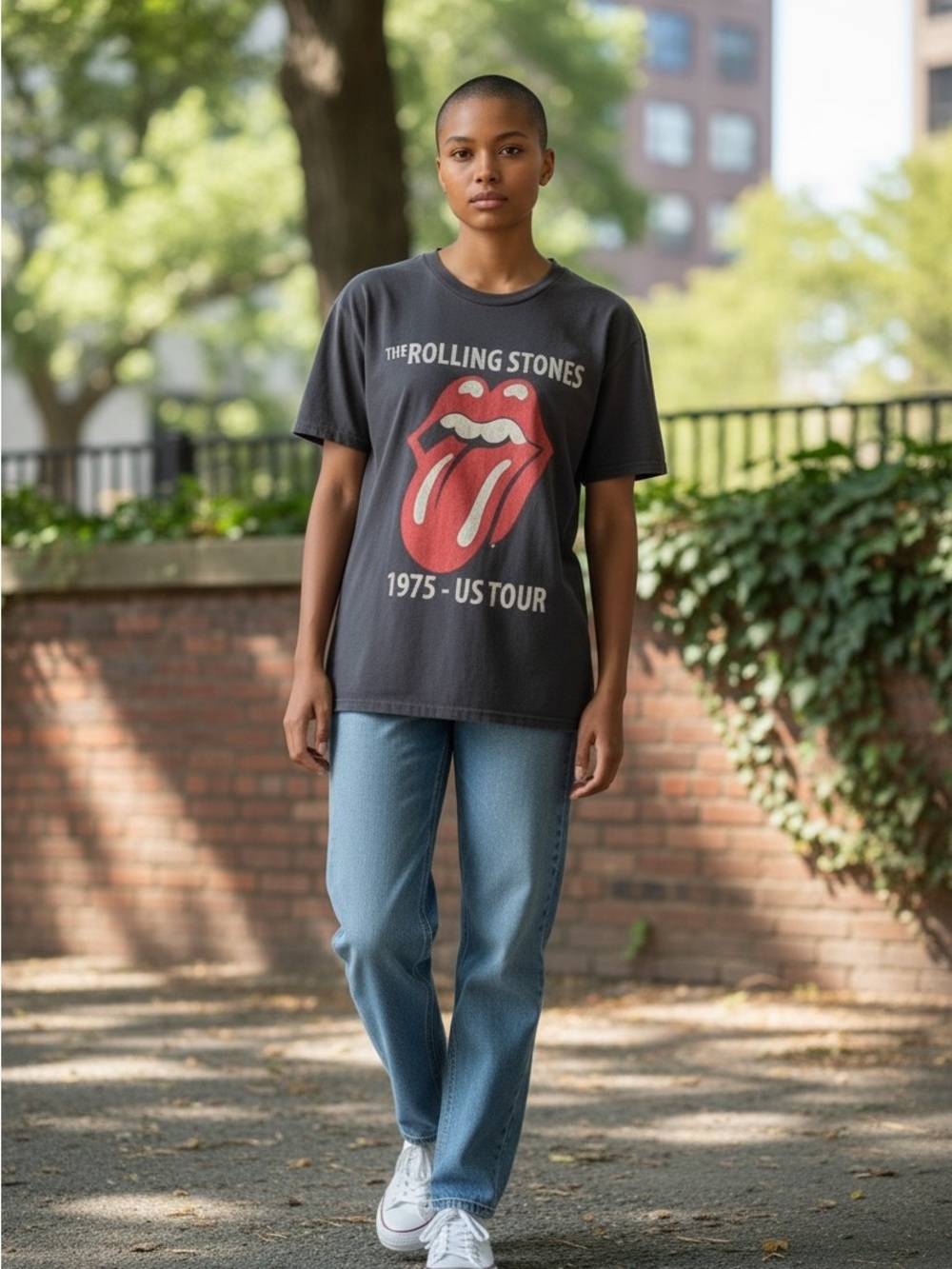 the Rolling Stones Black Tee with Red and White Logo